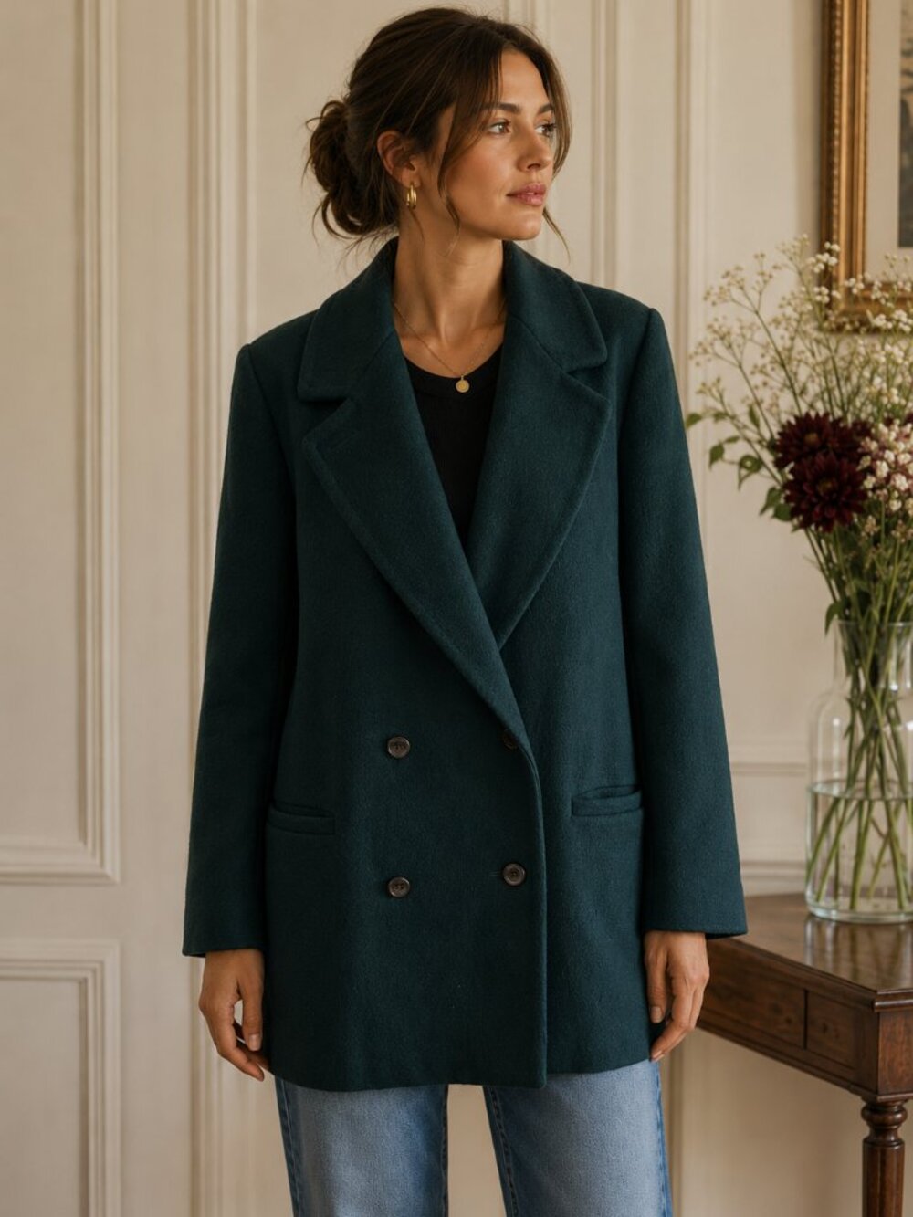 Forecaster of Boston Vintage Green Wool Blend Coat Double Breasted SZ6 Y2K